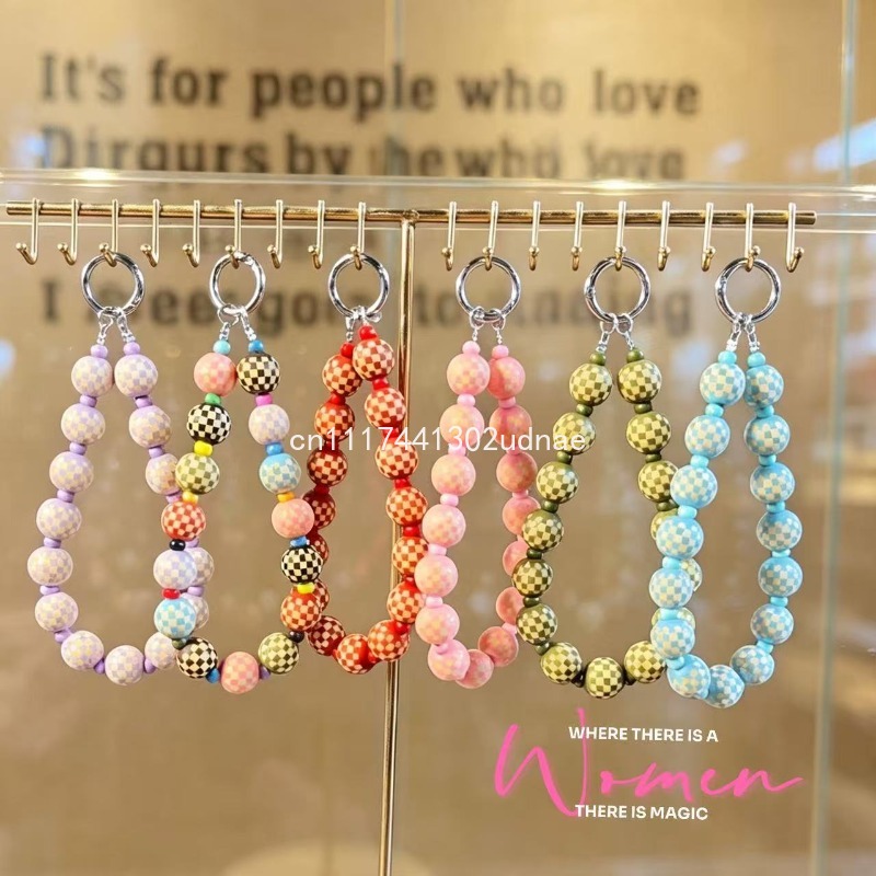 Phone Accessories Charms - Orijinal Ahşap Desenli Boncuklu Telefon Zinciri,