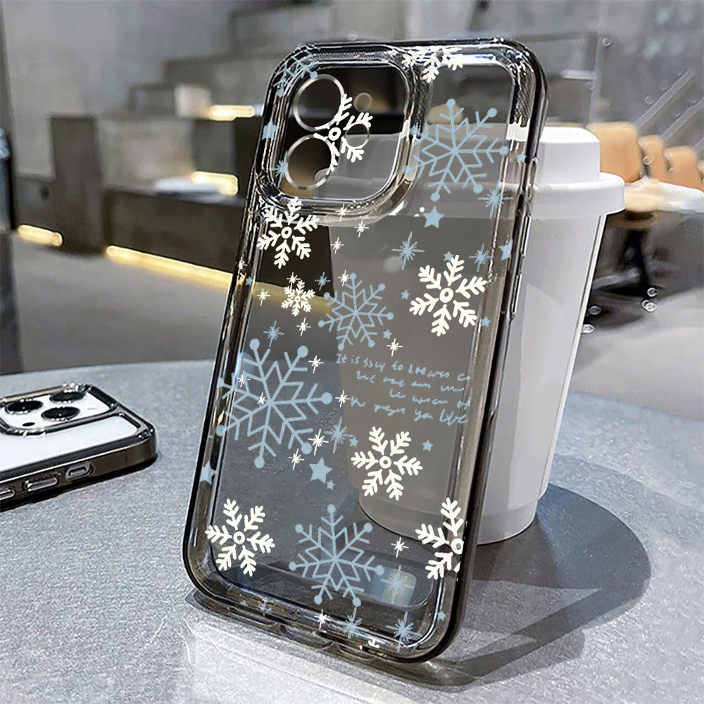 Apple Iphone 15 - Kış Kar Tanesi Desenli Şeffaf Telefon
